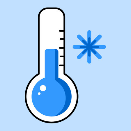 Weather thermometer illustration. Cold temperature. The blue scale of the thermometer. Winter weather. Vector imageのイラスト素材