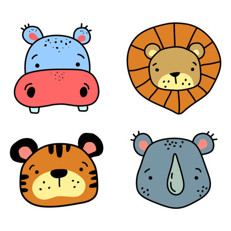 Set of simple doodle illustrations of African animals. Vector illustrationのイラスト素材