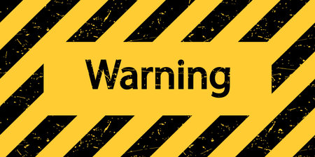 A sign with the inscription Warning. Warning black and yellow sign. Vector illustrationのイラスト素材