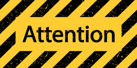 A plate with the inscription Attention. Warning black and yellow sign. Vector illustration.のイラスト素材