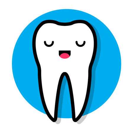Cartoon flat illustration of smiling white tooth. Cute baby kawaii tooth. Vector illustrationのイラスト素材