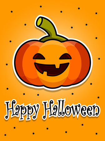 Halloween postcard. Smiling pumpkin. Cartoon flat vector illustrationのイラスト素材