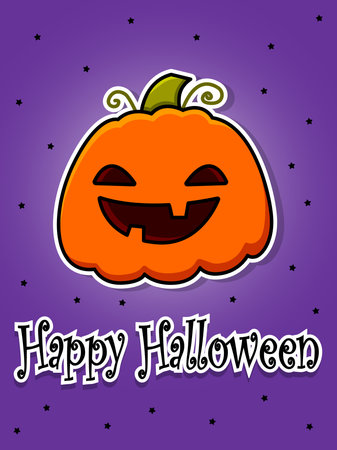 Halloween postcard. Smiling pumpkin. Cartoon flat vector illustrationのイラスト素材