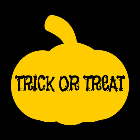 Yellow silhouette of a pumpkin on a black background. Happy Halloween poster. Flat vector illustrationのイラスト素材