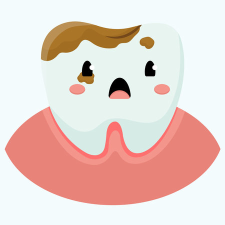 Cartoon illustration of a sick tooth. Sad kawaii tooth. Tooth with caries. Vector illustrationのイラスト素材