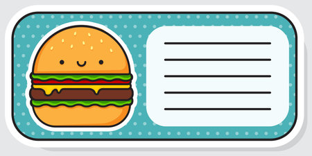 Notebook label. Cute burger. Baby stickers. Vector illustrationのイラスト素材
