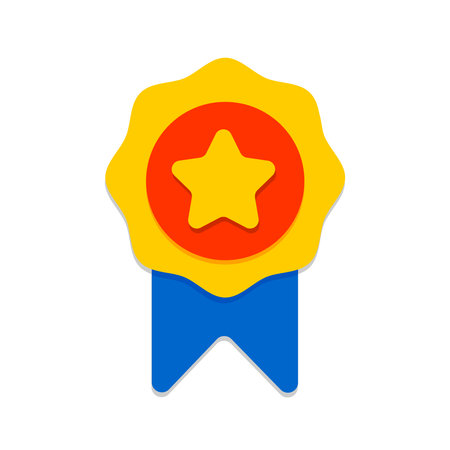 Quality assurance vector medal with star and ribbon, first place. Vector illustrationのイラスト素材