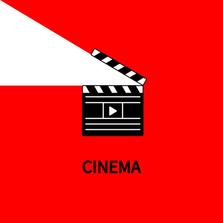 Clapperboard on a red background. Movie poster. Flat vector illustrationのイラスト素材