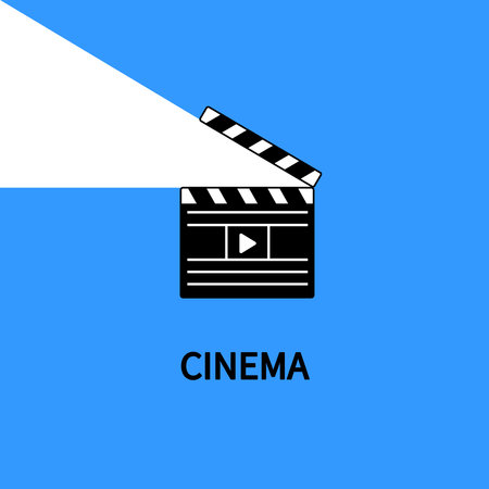 Clapperboard on a blue background. Movie poster. Flat vector illustrationのイラスト素材