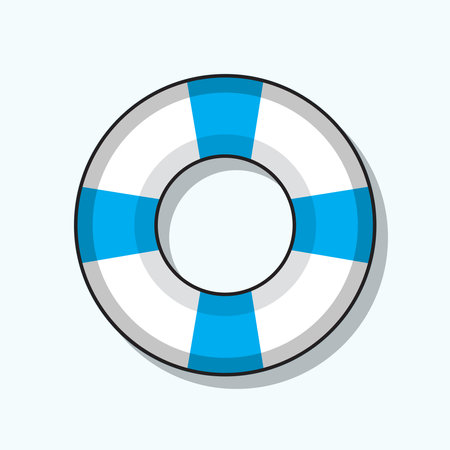 Cartoon illustration of a blue and white beach lifebuoy, on a white backgroundのイラスト素材