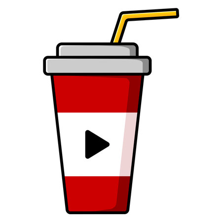 A glass with a straw for drinking and a start button. Vector illustrationのイラスト素材