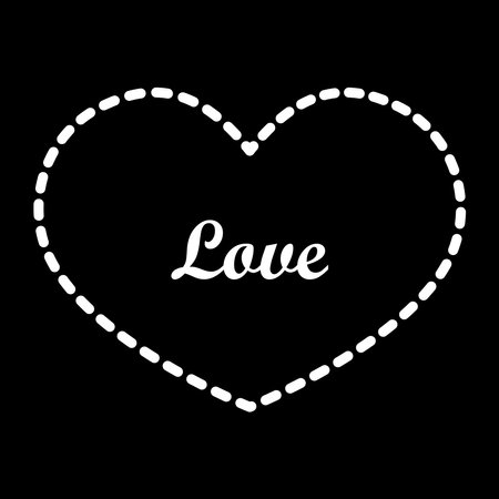 White contour of the heart on a black background. The inscription love on a black background. Vector illustrationのイラスト素材