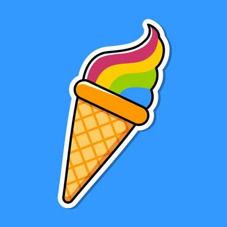 Cartoon ice cream cone. Rainbow ice cream sticker. Vector illustrationのイラスト素材