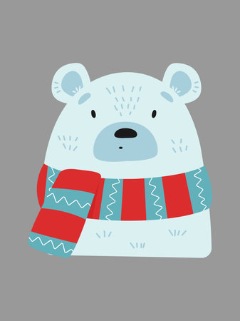 Cartoon polar bear in a striped scarf. Vector simple illustrationのイラスト素材