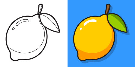 Yellow lemon on a blue background. Vector coloring bookのイラスト素材
