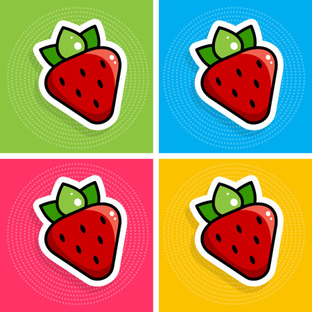 Cartoon strawberry. Pop art poster. Pop Art stickers. Vector illustrationのイラスト素材