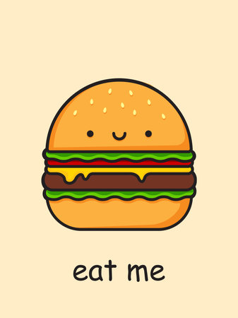 Cartoon hamburger Postcard Eat me. Vector illustrationのイラスト素材