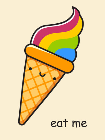 Kawaii rainbow ice cream. Postcard Eat me. Vector illustration.のイラスト素材