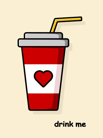 Cartoon glass with a drink. Drink me postcard. Vector illustrationのイラスト素材