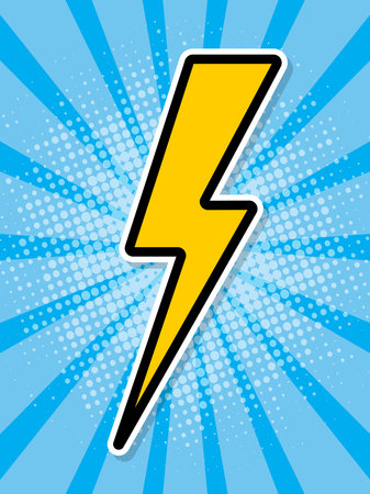 Pop art poster. Yellow lightning on a blue background. vector illustrationのイラスト素材