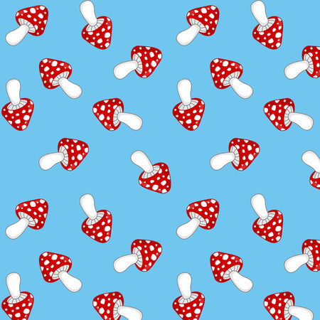 Pattern red fly agaric on a blue background. Vector illustrationのイラスト素材