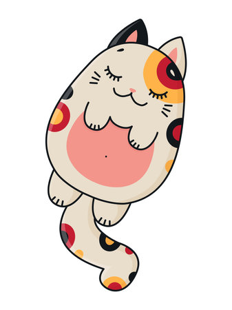 Cute cartoon sleeping. Fat cat lies cat. Vector illustration isolated on white backgroundのイラスト素材