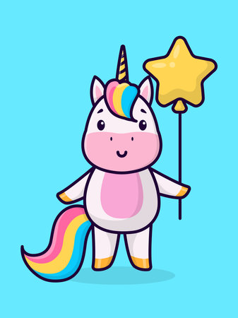 Cartoon cute unicorn. Childrens card, childrens poster.のイラスト素材