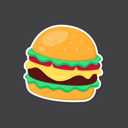 Cartoon image of a hamburger. Colored burger sticker.のイラスト素材