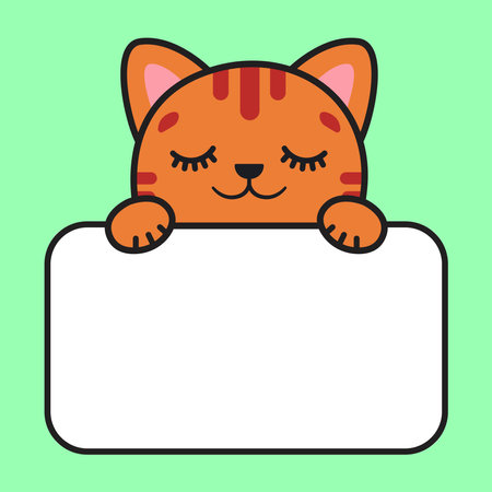 The red cat is sleeping. The cat is holding a card. Childrens stickers. Stickers for notepad.のイラスト素材