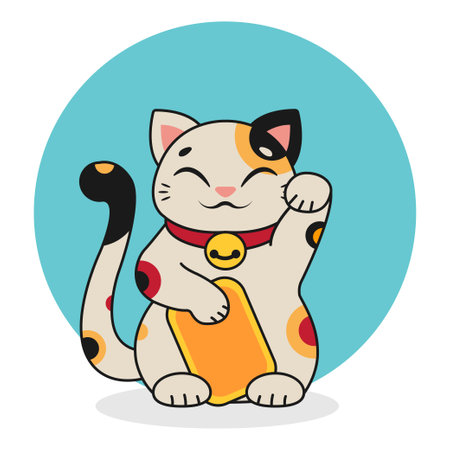 Isolated illustration of Maneki Neko. Characters of Asian happy cats. Japanese culture. Cartoon clipart. Vector illustration.のイラスト素材