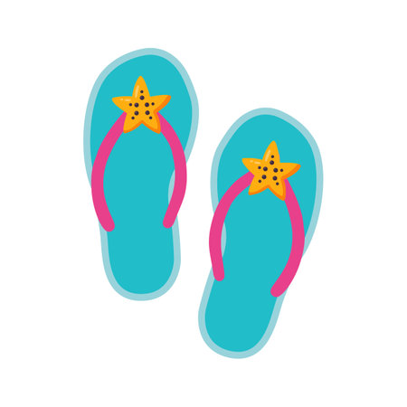 Blue flip-flops. Beach shoes. Beach accessories. Vector illustration in flat styleのイラスト素材