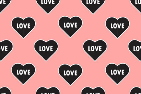 Seamless pattern black heart and word love. Vector illustrationのイラスト素材