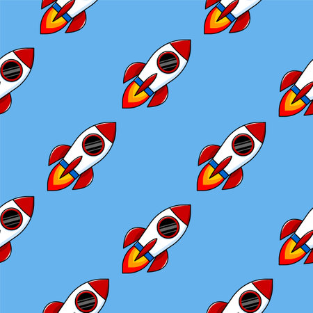 Seamless pattern Flying rocket. Vector illustrationのイラスト素材