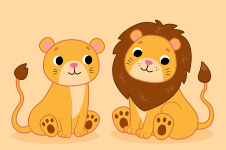 Cute cartoon lion and lioness. Illustration for children. Vector illustrationのイラスト素材