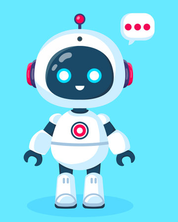 Cute cartoon robot assistant. Artificial intelligence, online support. Vector illustration.のイラスト素材