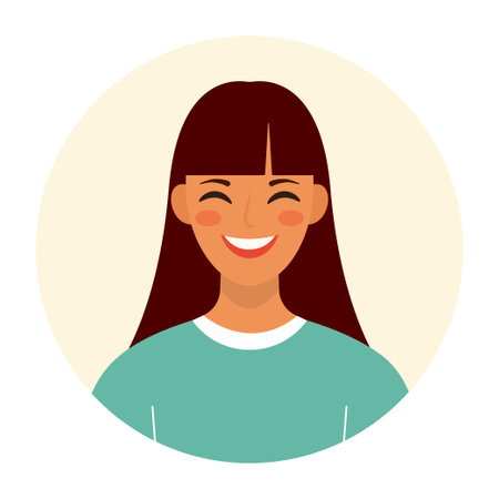 Portrait of a dark-haired woman. Female avatars. Vector illustration in a flat style.のイラスト素材