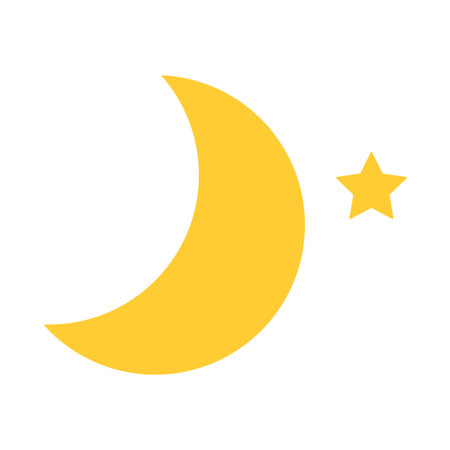 Crescent moon and star icon. Vector illustration in flat style isolated on white background.のイラスト素材