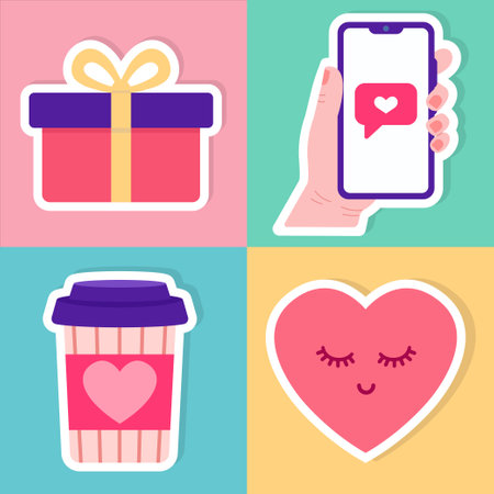 Set of sty. Valentines day. Cute holiday elements. Vector illustration in flat styleのイラスト素材