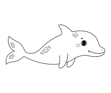Cartoon dolphin. Coloring page. Vector cute illustrations.のイラスト素材