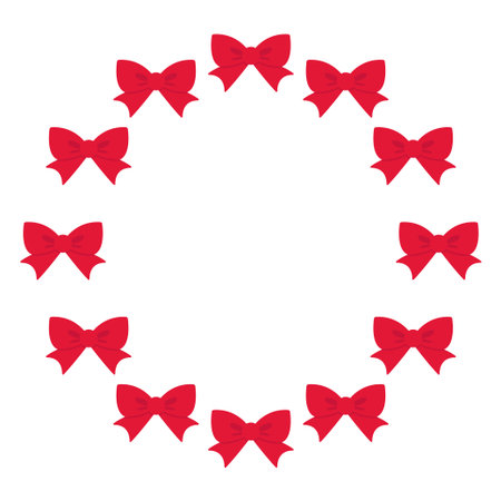 Round frame of red bows. Vector illustration in flat style.のイラスト素材
