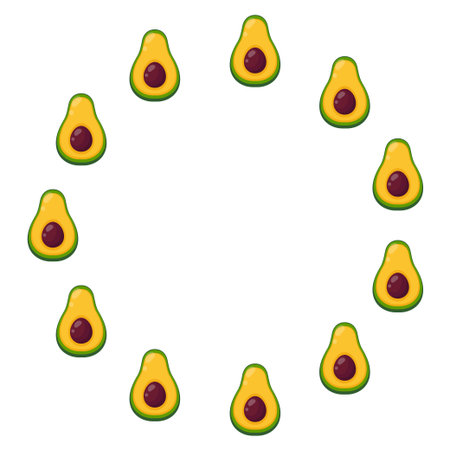 Round frame of ripe avocado. Vector illustration.のイラスト素材