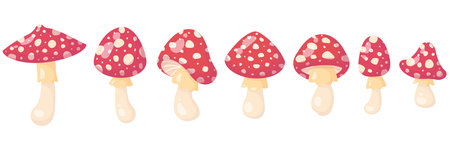 Set of hand drawn red mushrooms. Cute vector illustrations of fly agaric mushrooms.のイラスト素材