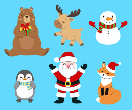Christmas collection. Cute characters. Isolated background. Flat style vector illustration.のイラスト素材