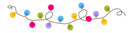 Garland with multicoloured lights. Hand-drawn. Isolated white background. Vector illustration.のイラスト素材