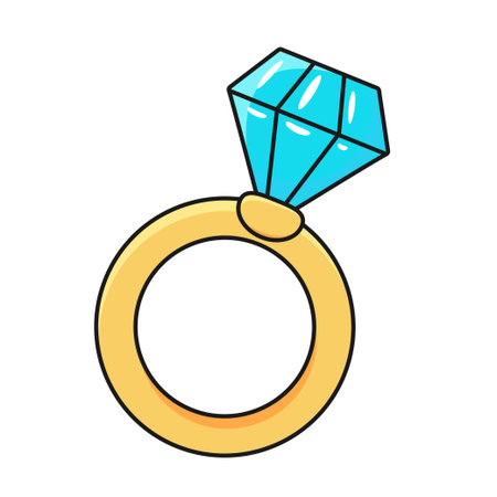 Cartoon ring with blue stone. Isolated white background. Vector illustration.のイラスト素材