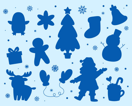 Silhouettes of Christmas elements. Isolated background. Vector illustration...のイラスト素材