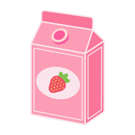 Package with strawberry milk. Isolated white background. Vector simple flat illustration.のイラスト素材