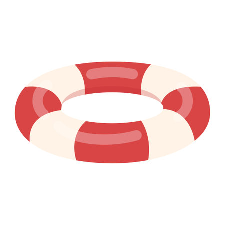Striped lifebuoy. Beach design. Flat-style vector illustration isolated on a white backgroundのイラスト素材