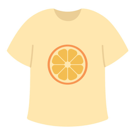 Yellow T-shirt with citrus print. Summer clothing design. Flat-style vector illustration isolated on a white backgroundのイラスト素材