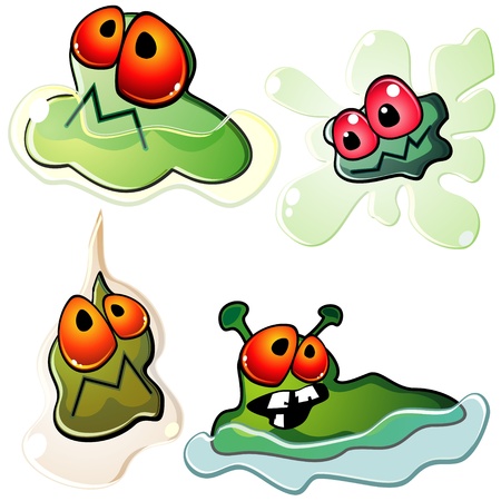 Four ugly germs with splashes or drops of slimeのイラスト素材